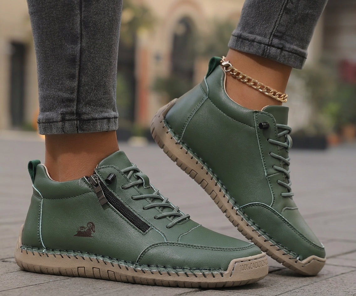 Mila - bekväma stödsneakers med dragkedja - Khaki